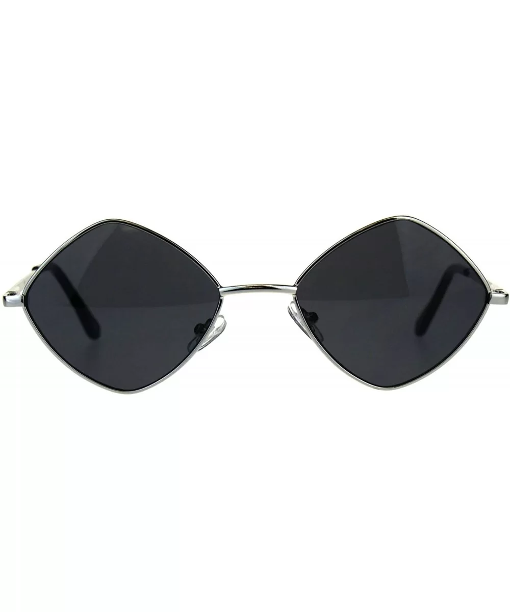 Mens Pimp Hippie Diamond Rectangular Square Metal Rim Sunglasses - Silver Black - CD18CMOX2YG $9.34 Rectangular