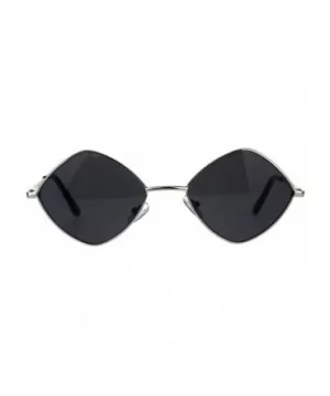 Mens Pimp Hippie Diamond Rectangular Square Metal Rim Sunglasses - Silver Black - CD18CMOX2YG $9.34 Rectangular