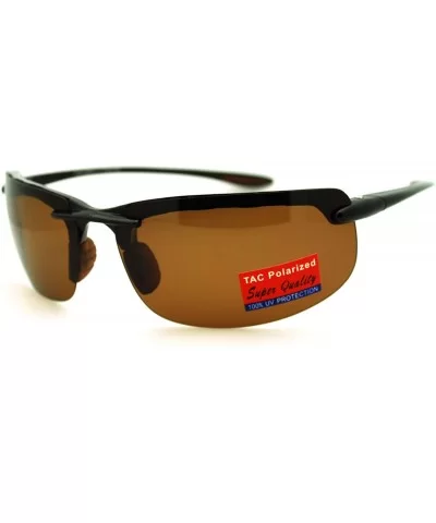 Polarized Rimless Warp Light Weight Mens Sport Sunglasses - Brown - CW11GXIF43D $11.15 Rimless