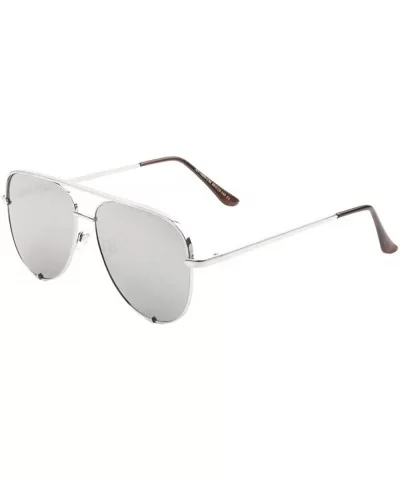 Bottom Brackets Color Mirror Flat Top Modern Round Aviator Sunglasses - Grey Silver - CT190ESDORS $9.40 Round