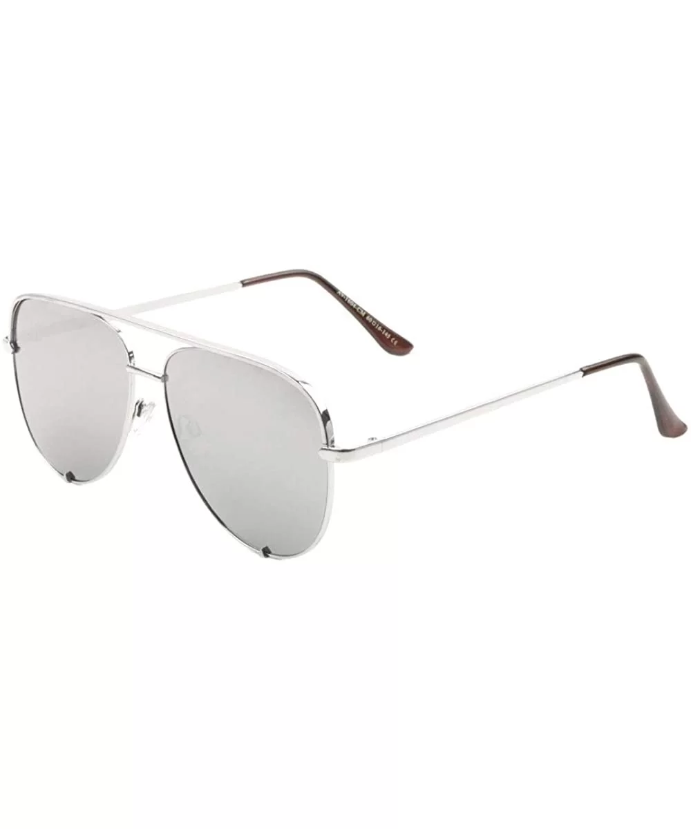 Bottom Brackets Color Mirror Flat Top Modern Round Aviator Sunglasses - Grey Silver - CT190ESDORS $9.40 Round