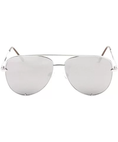 Bottom Brackets Color Mirror Flat Top Modern Round Aviator Sunglasses - Grey Silver - CT190ESDORS $9.40 Round