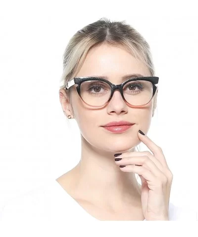 Womens Hit Color Grid Pattern Cat Eye Reading Glass Eyeglass Frame - Black - C618IHUWACM $8.19 Rimless