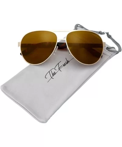 Steel Leather Frame Real Revo Mirror Lens Active Aviator Sunglasses Gift Box - 06-gold-demi Amber/ - C518679Z4EX $11.80 Aviator