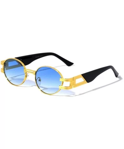 Oval Retro Art Nouveau Vintage Style Metal Frame Sunglasses - 3 Pack Smoke - Blue - Black - CX1978897RM $26.52 Oval