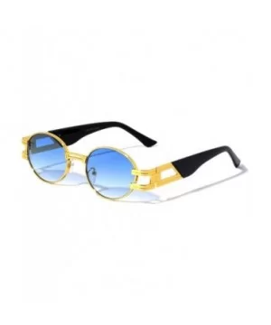 Oval Retro Art Nouveau Vintage Style Metal Frame Sunglasses - 3 Pack Smoke - Blue - Black - CX1978897RM $26.52 Oval