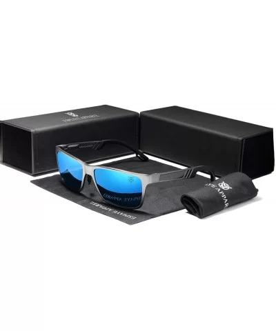 Genuine Mens Polarized Rectangular Adjustable Sunglasses Fashion UV400 Ultra Light Al-Mg - Gray/Blue - CA18LEI326Y $30.18 Rec...