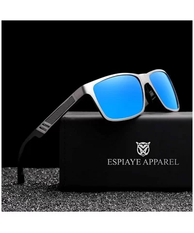 Genuine Mens Polarized Rectangular Adjustable Sunglasses Fashion UV400 Ultra Light Al-Mg - Gray/Blue - CA18LEI326Y $30.18 Rec...