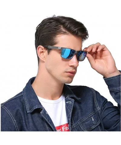 Genuine Mens Polarized Rectangular Adjustable Sunglasses Fashion UV400 Ultra Light Al-Mg - Gray/Blue - CA18LEI326Y $30.18 Rec...