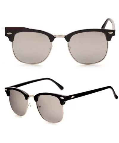 Semi-Rimless Sunglasses Women Men Polarized Retro Eyeglasses - C11 Mattblack Silver - C0194OG2MRW $13.33 Oversized