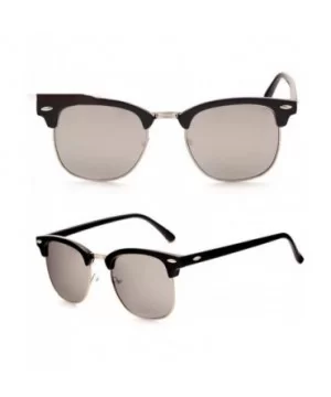 Semi-Rimless Sunglasses Women Men Polarized Retro Eyeglasses - C11 Mattblack Silver - C0194OG2MRW $13.33 Oversized