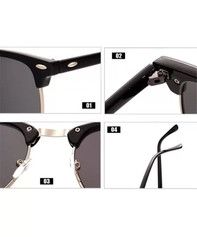 Semi-Rimless Sunglasses Women Men Polarized Retro Eyeglasses - C11 Mattblack Silver - C0194OG2MRW $13.33 Oversized