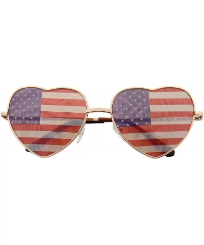 Women's Heart Shaped American Flag Cute Sunglasses US Shades - Gold - CB11X5KWP6L $6.56 Aviator