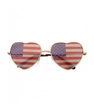 Women's Heart Shaped American Flag Cute Sunglasses US Shades - Gold - CB11X5KWP6L $6.56 Aviator