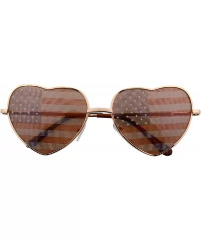 Women's Heart Shaped American Flag Cute Sunglasses US Shades - Gold - CB11X5KWP6L $6.56 Aviator