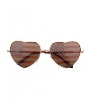 Women's Heart Shaped American Flag Cute Sunglasses US Shades - Gold - CB11X5KWP6L $6.56 Aviator