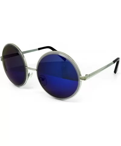 6013 Premium Oversize Vintage Hippie Retro Round Circle Mirror Sunglasses - Premium Round - CT183L7OKTW $14.56 Sport