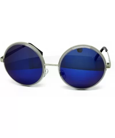 6013 Premium Oversize Vintage Hippie Retro Round Circle Mirror Sunglasses - Premium Round - CT183L7OKTW $14.56 Sport