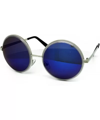 6013 Premium Oversize Vintage Hippie Retro Round Circle Mirror Sunglasses - Premium Round - CT183L7OKTW $14.56 Sport