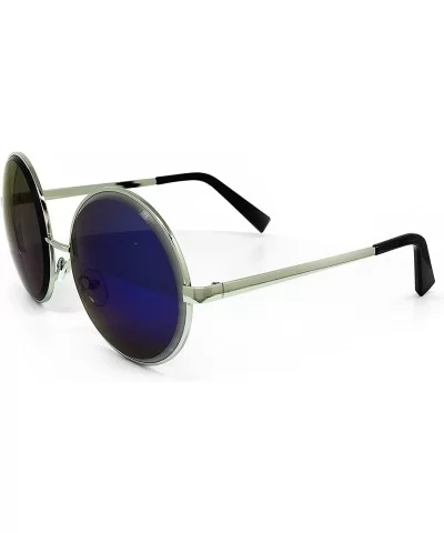 6013 Premium Oversize Vintage Hippie Retro Round Circle Mirror Sunglasses - Premium Round - CT183L7OKTW $14.56 Sport