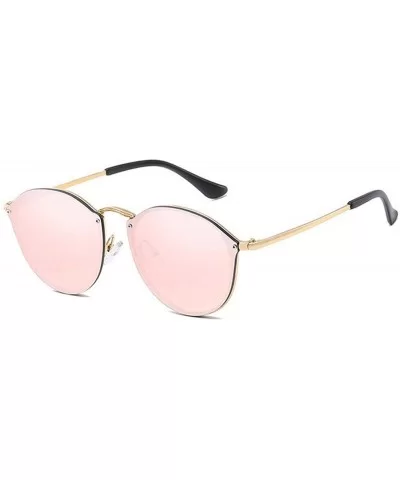 Retro Sunglasses Women 2019 Mirror Pink Round Vintage Sun Glasses Er Dames - Gold-mirror Pink - CB198AHS5KK $13.56 Oval