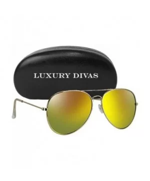 Gold Frame Yellow Mirror Lens Aviator Sunglasses With Case - CU12HPNQV5T $15.62 Oversized