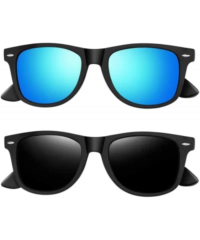 Unisex Polarized Sunglasses Men Women Retro Designer Sun Glasses - 2 Pack (Matte Black+blue Mirrored) - CX18S93YR57 $13.39 Ri...