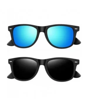 Unisex Polarized Sunglasses Men Women Retro Designer Sun Glasses - 2 Pack (Matte Black+blue Mirrored) - CX18S93YR57 $13.39 Ri...