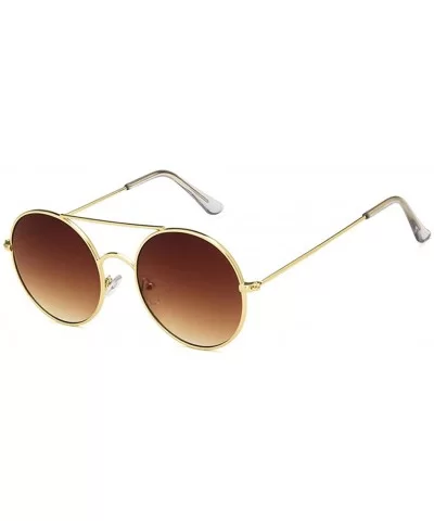 Unisex Sunglasses Retro Gold Brown Drive Holiday Round Non-Polarized UV400 - Gold Brown - CC18RLU7KAD $8.32 Round