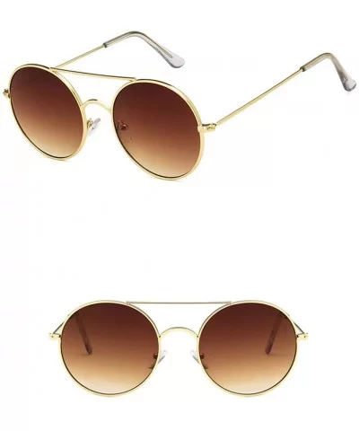 Unisex Sunglasses Retro Gold Brown Drive Holiday Round Non-Polarized UV400 - Gold Brown - CC18RLU7KAD $8.32 Round