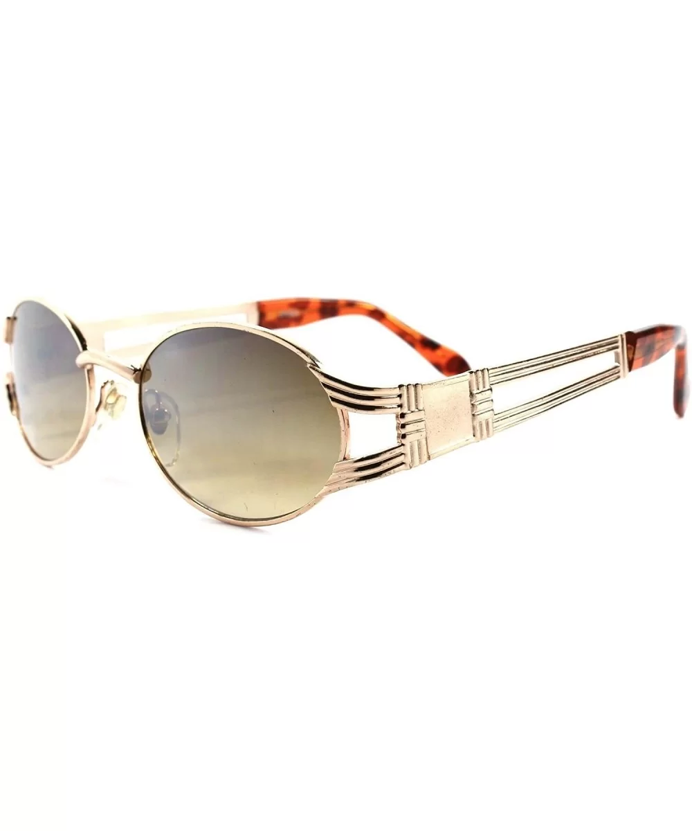 Vintage 80s Hip Hop Swag Fashion Gold Tortoise Oval Sunglasses - CY18023IXCO $18.22 Oval