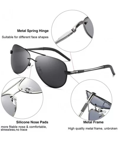 Polarized Aviator Sunglasses for Men Women Metal Frame Flat Top Sun Glasses UV Protection 63mm - Black - C718YZYDEW8 $10.80 O...