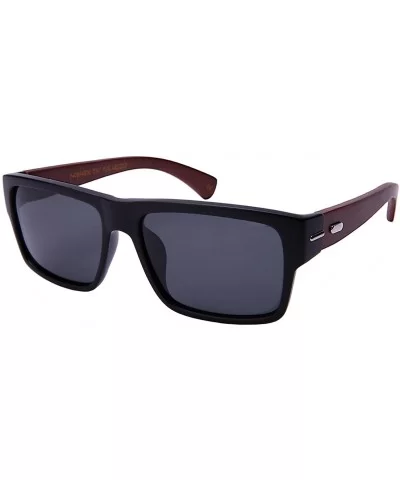 Square Bamboo Polarized Sunglasses 540894BM-P - Matte Black+brown - CG12NTXCHSR $8.48 Square