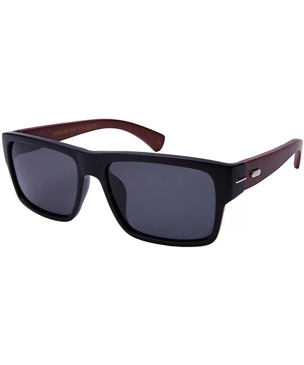 Square Bamboo Polarized Sunglasses 540894BM-P - Matte Black+brown - CG12NTXCHSR $8.48 Square