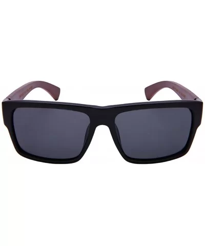 Square Bamboo Polarized Sunglasses 540894BM-P - Matte Black+brown - CG12NTXCHSR $8.48 Square