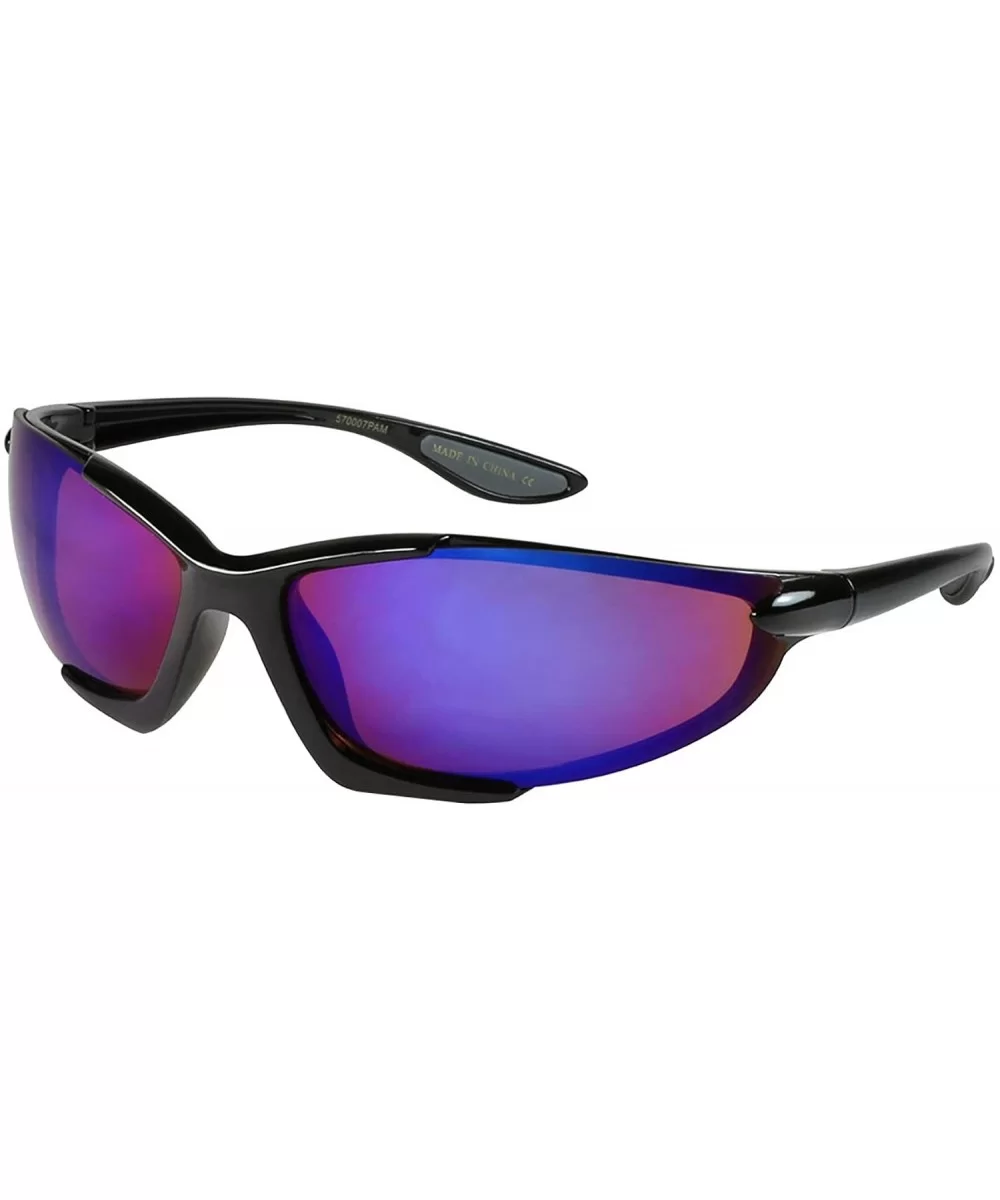 Sports Sunglasses with Color Mirrored Lens 570007PAM-REV - Black - CL1239OYLCN $7.68 Sport