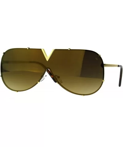 Luxury Fashion Color Mirror Shield Pilots Rimless Retro Sunglasses - All Gold - C9187KYREGE $9.94 Shield