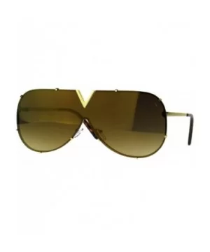 Luxury Fashion Color Mirror Shield Pilots Rimless Retro Sunglasses - All Gold - C9187KYREGE $9.94 Shield