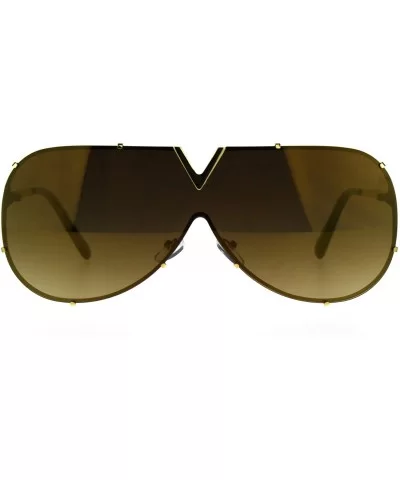 Luxury Fashion Color Mirror Shield Pilots Rimless Retro Sunglasses - All Gold - C9187KYREGE $9.94 Shield