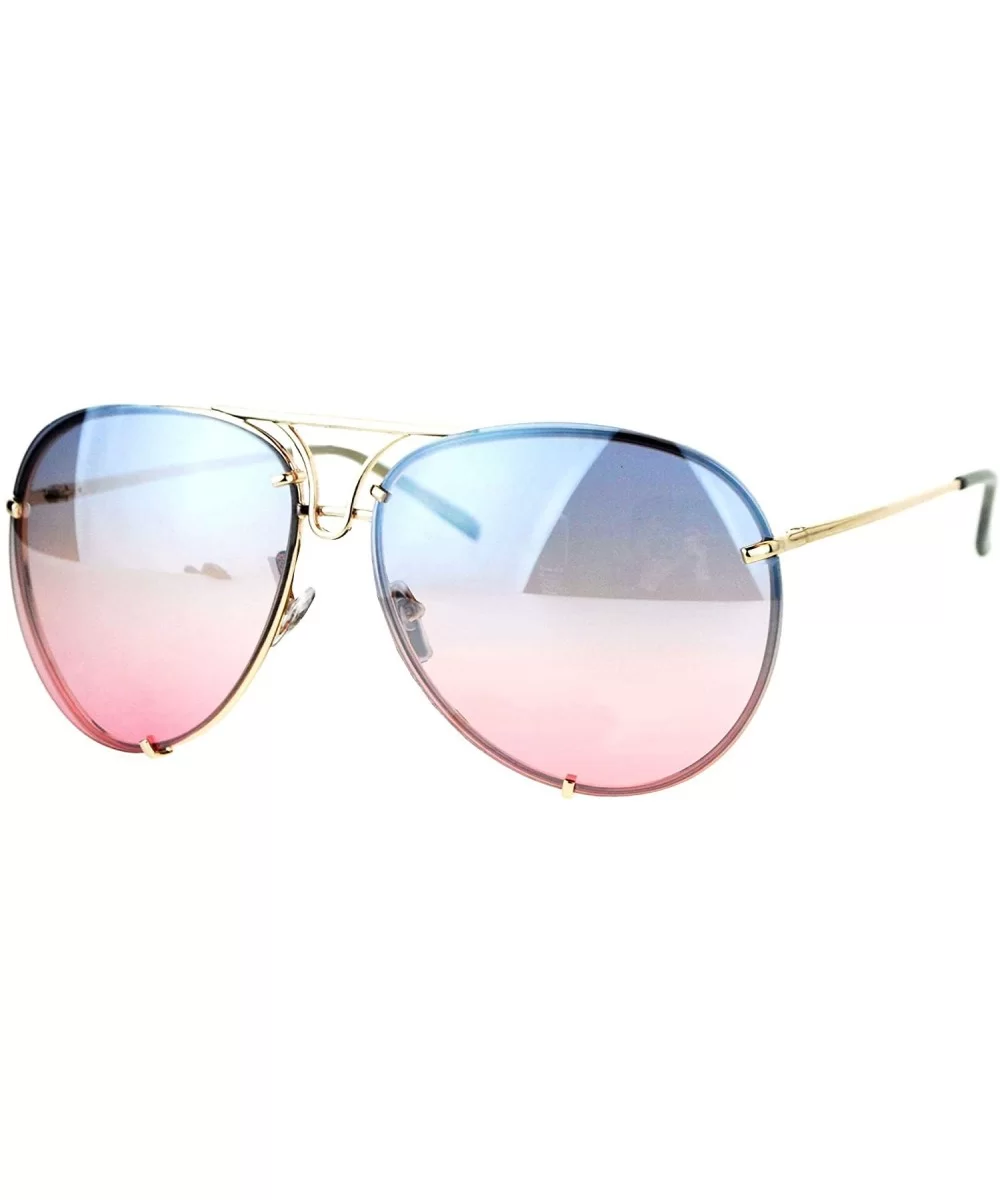 Womens Retro Rimless Oversize Luxury Designer Pilot Sunglasses - Blue Pink - C112O8ANUEV $7.42 Rimless