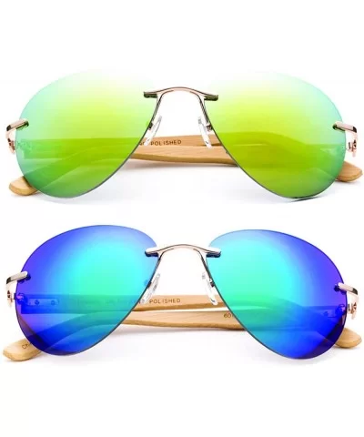 Bamboo Arm Oversized Rimless Aviator Sunglasses with Flash Lens Bamboo Sunglasses for Men & Women - CU18EMEC7L9 $10.60 Aviator