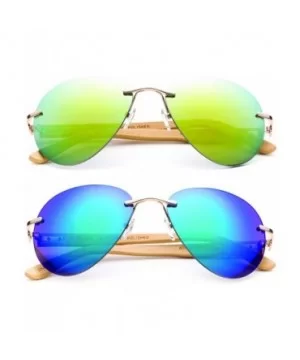 Bamboo Arm Oversized Rimless Aviator Sunglasses with Flash Lens Bamboo Sunglasses for Men & Women - CU18EMEC7L9 $10.60 Aviator