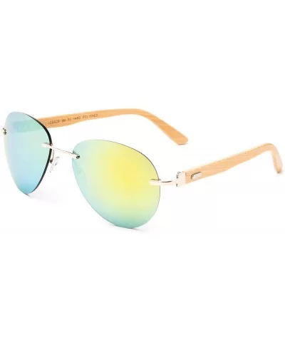 Bamboo Arm Oversized Rimless Aviator Sunglasses with Flash Lens Bamboo Sunglasses for Men & Women - CU18EMEC7L9 $10.60 Aviator