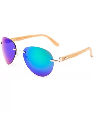 Bamboo Arm Oversized Rimless Aviator Sunglasses with Flash Lens Bamboo Sunglasses for Men & Women - CU18EMEC7L9 $10.60 Aviator