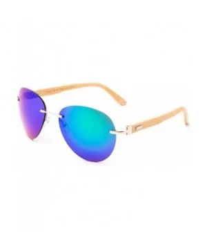 Bamboo Arm Oversized Rimless Aviator Sunglasses with Flash Lens Bamboo Sunglasses for Men & Women - CU18EMEC7L9 $10.60 Aviator