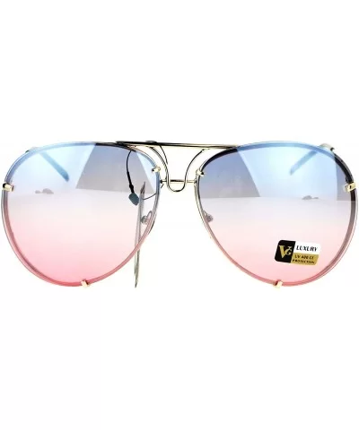 Womens Retro Rimless Oversize Luxury Designer Pilot Sunglasses - Blue Pink - C112O8ANUEV $7.42 Rimless