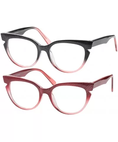 Womens Hit Color Grid Pattern Cat Eye Reading Glass Eyeglass Frame - 2 Pairs / Black + Red - CI18IHW9Q9U $14.81 Rimless