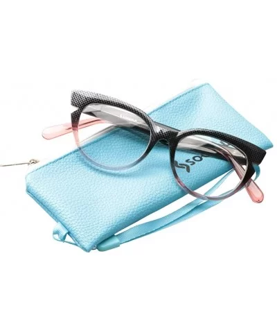 Womens Hit Color Grid Pattern Cat Eye Reading Glass Eyeglass Frame - 2 Pairs / Black + Red - CI18IHW9Q9U $14.81 Rimless