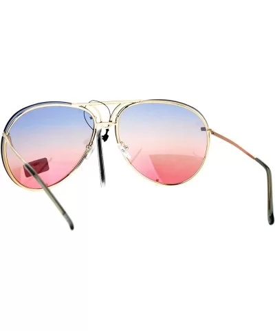 Womens Retro Rimless Oversize Luxury Designer Pilot Sunglasses - Blue Pink - C112O8ANUEV $7.42 Rimless