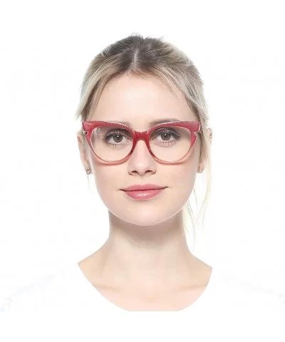 Womens Hit Color Grid Pattern Cat Eye Reading Glass Eyeglass Frame - 2 Pairs / Black + Red - CI18IHW9Q9U $14.81 Rimless